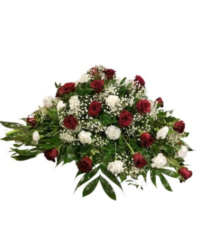Red Roses and White Carnations for open casket display