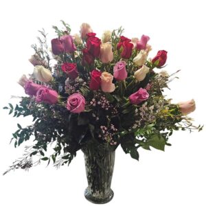 50 Multicolored Roses in a Vase