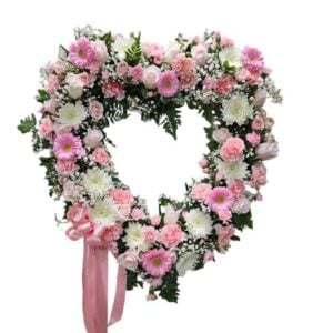 Pink and White Open Heart Sympathy Flower Arrangement