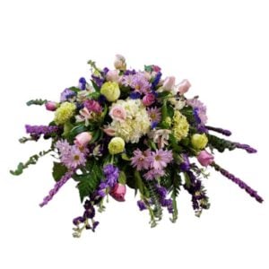 Purple Lavender White and Pink Casket Cover Flower Arrangement