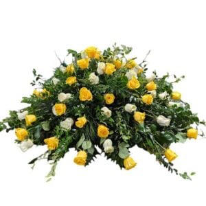 Yellow and White Roses Casket Cover Flower Arrangement