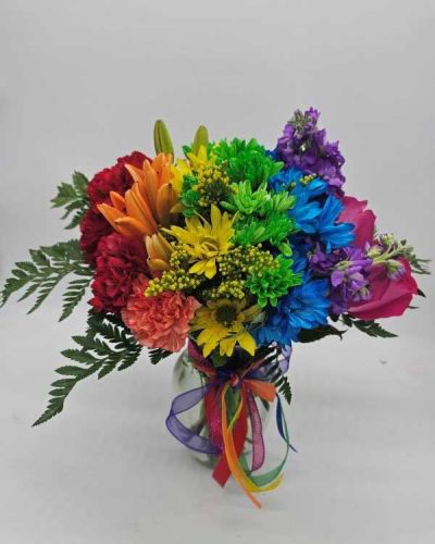 <p>Send a rainbow representation of blooms for any pet lover, especially for those who have had to say Goodbye to their best friend over the Rainbow Bridge.</p>
<p>Comes in standard, deluxe(pictured), and premium.</p>