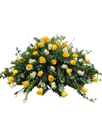 <p>Shown is deluxe and roses can be adjusted in colors (red, yellow, white, pink, hot pink, lavender, blue also available for upcharge)</p>